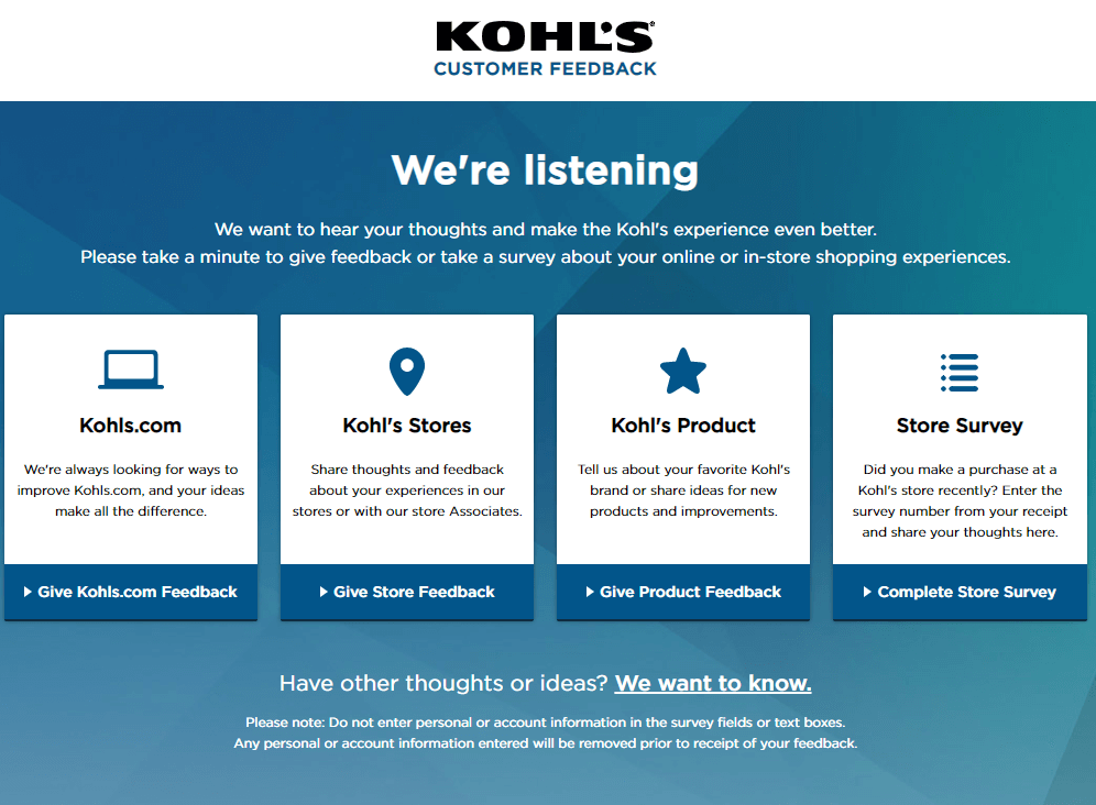 Kohls Listens - Share Your Feedback with Kohl's today!