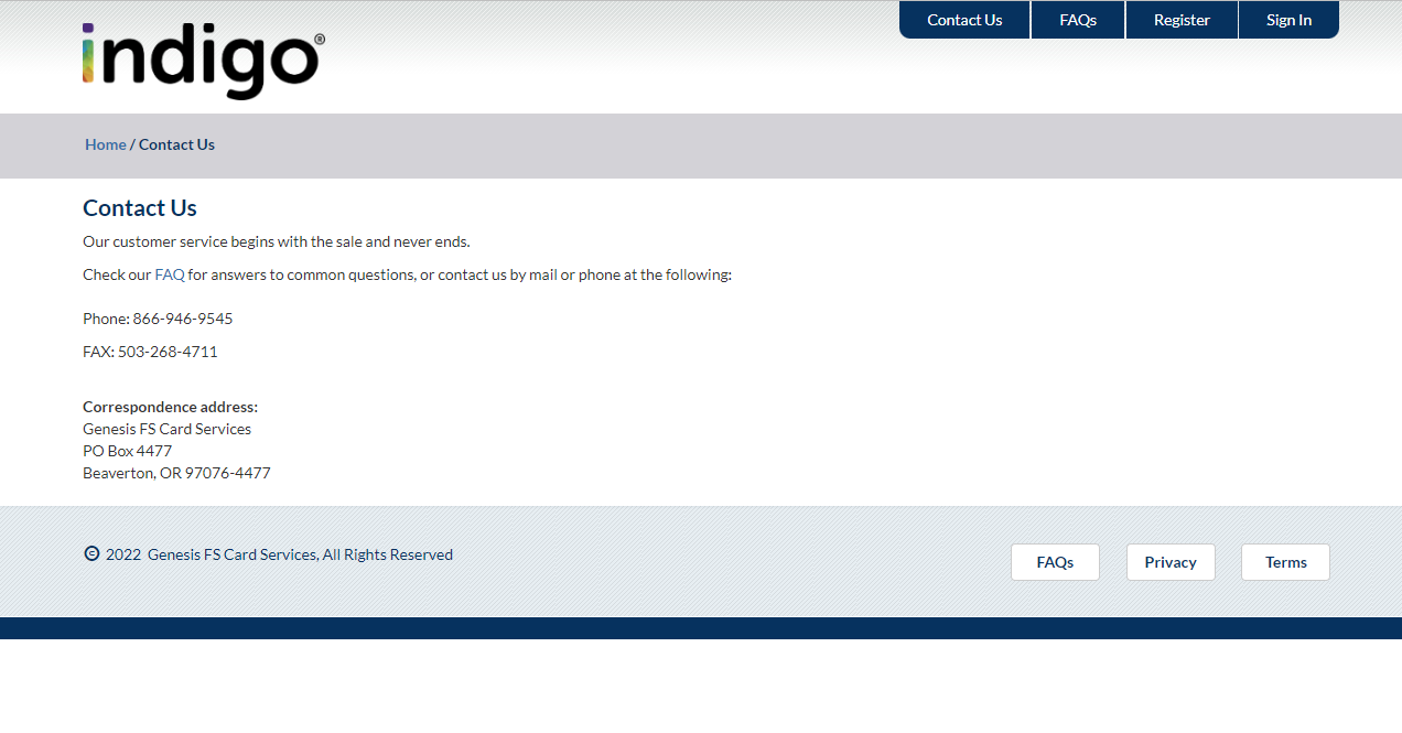 myindigocard.com contact