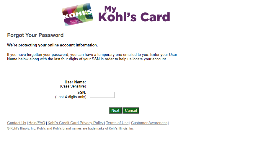 My Kohl's Card login