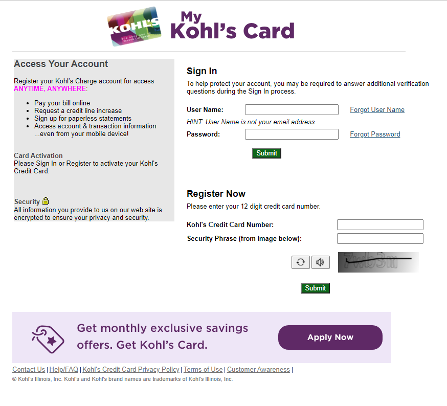 mykohlscard.com account