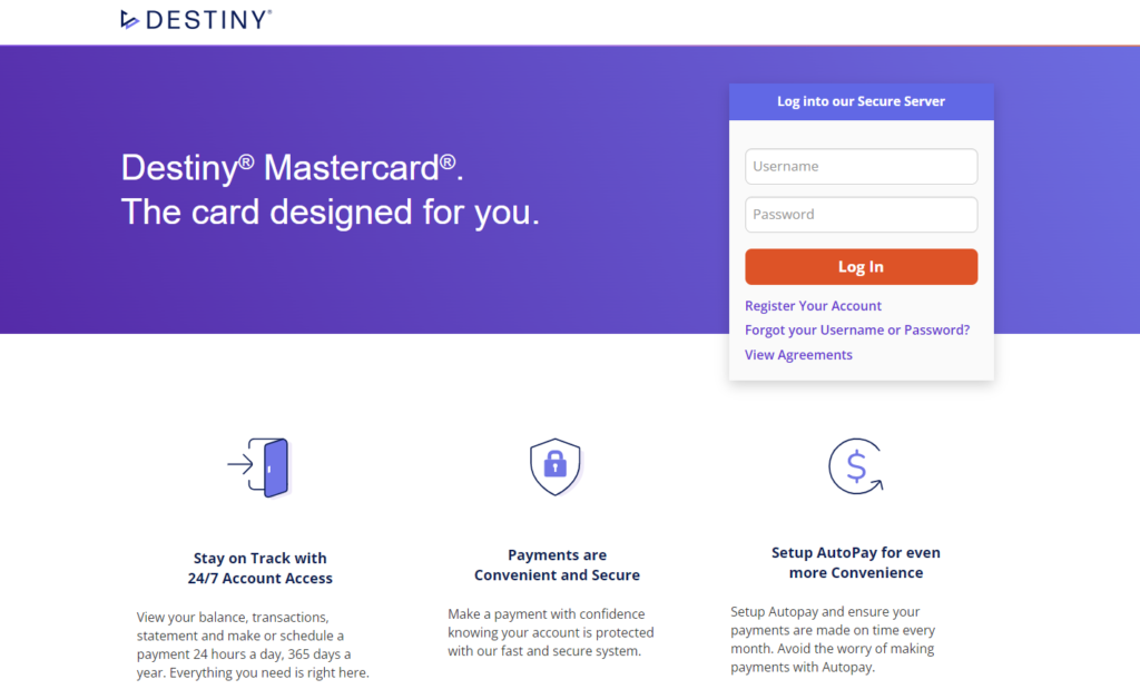 destiny mastercard login