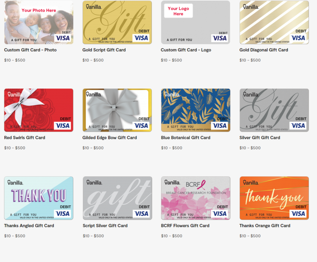 Predesigned Vanilla Gift Cards