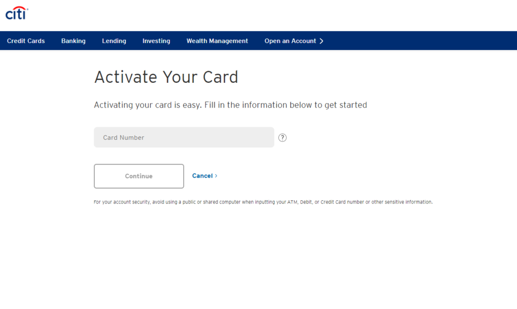 Citi Card Card Activation